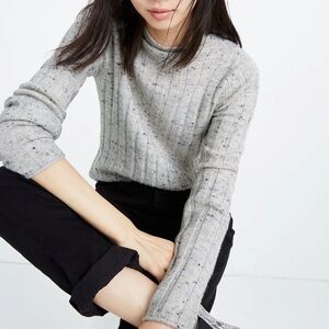Madewell Donegal Evercrest Turtleneck Sweater Smoke Grey Wool Blend